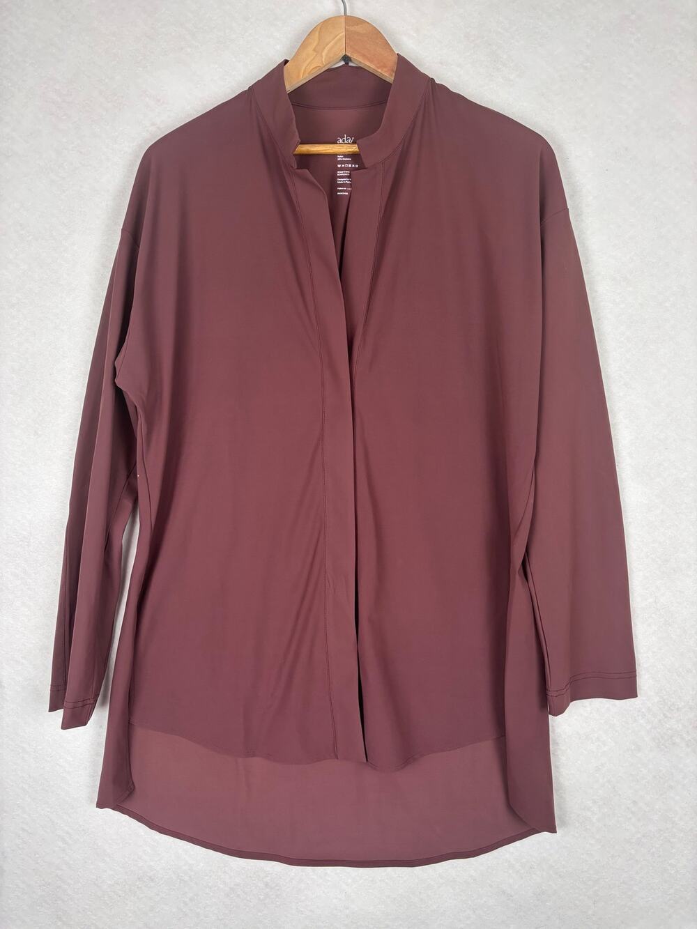 Aday Blouse Sz M Something Borrowed Open Front Jacket Blazer Mauve Plum Workwear